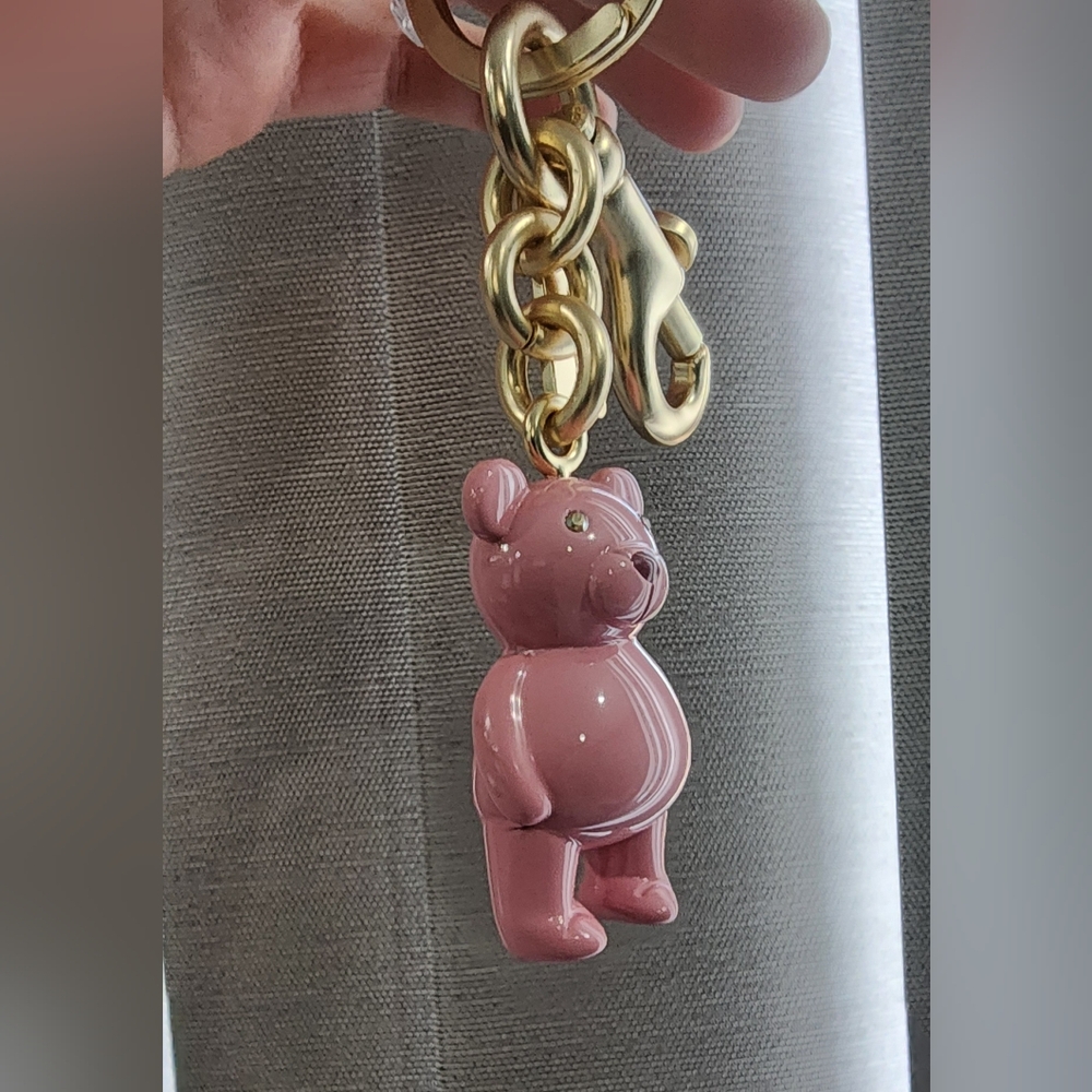 Coach Pink Bear Keychain with Gold Hardware - Picture 4 of 5